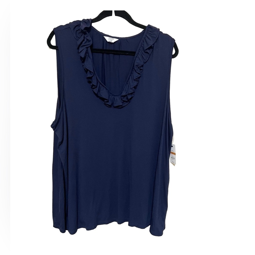 New Croft & Barrow 3X Navy Ruffle Top Knit Nautical Preppy Capsule Old Money
